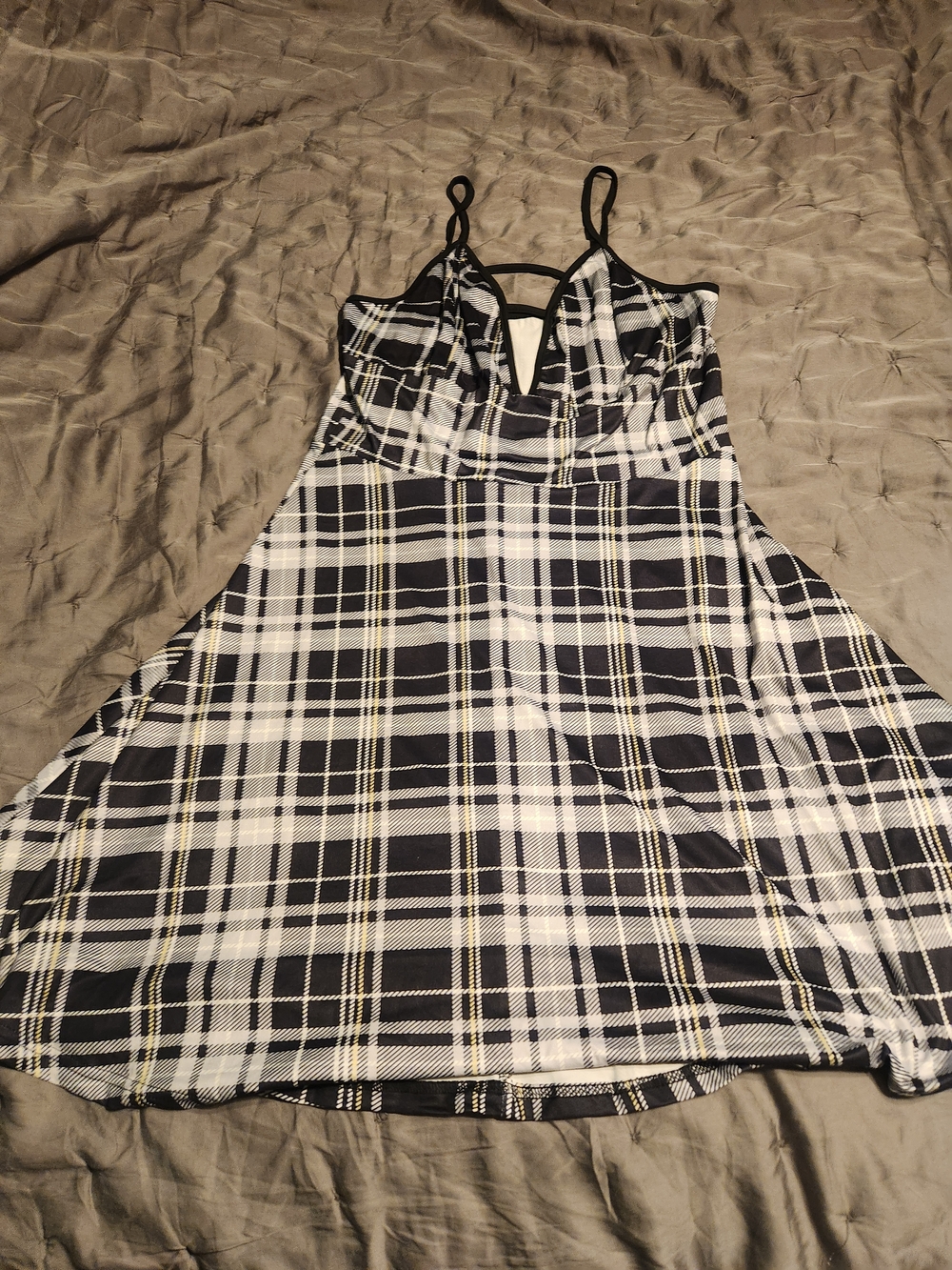 Black and White Plaid Spaghetti Strap Dress